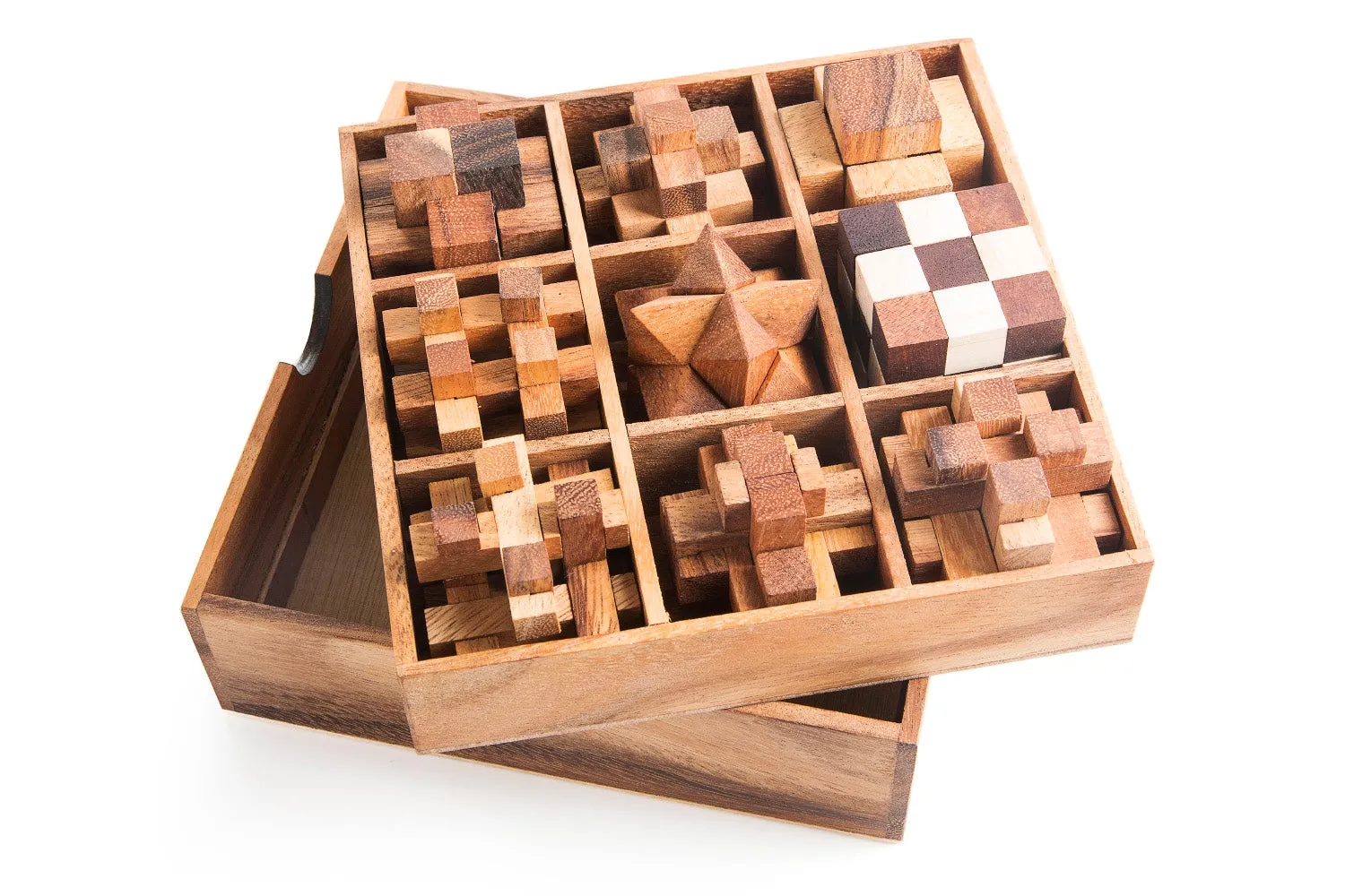 Adult Level 9pc/Set Burr Puzzle Set Beech Interlocked High Difficulty Over 14 Years Full Set Educational Toys