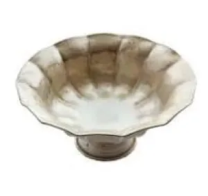 Decorative Metal Ruffled Footed Bowl, Distressed Gold & Silver Finish