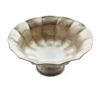 Decorative Metal Ruffled Footed Bowl, Distressed Gold & Silver Finish