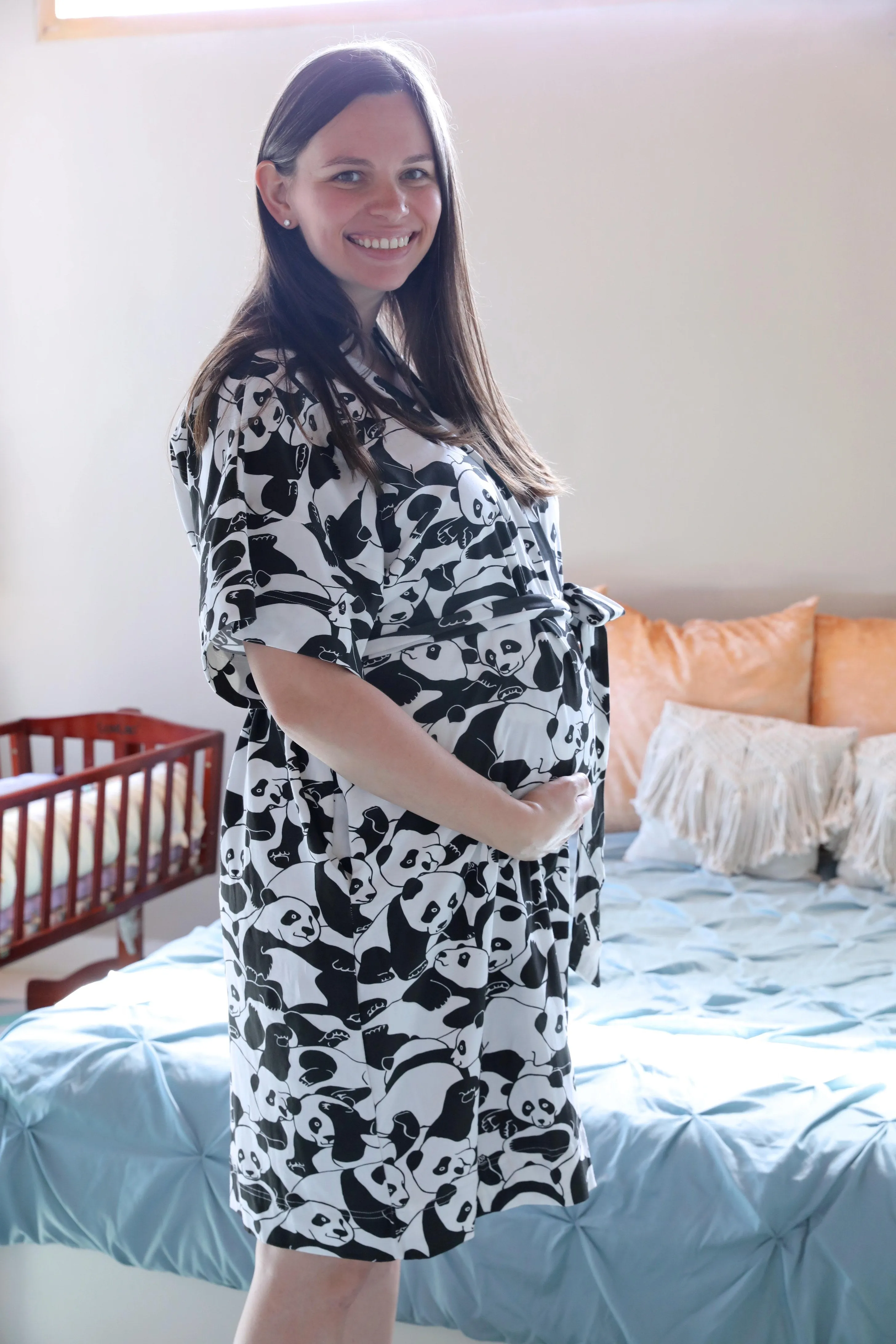 Panda Robe swaddle personalized hat with matching dad shirt