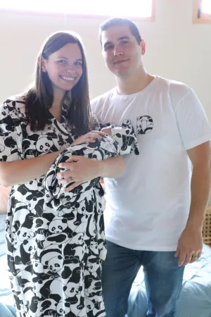 Panda Robe swaddle personalized hat with matching dad shirt
