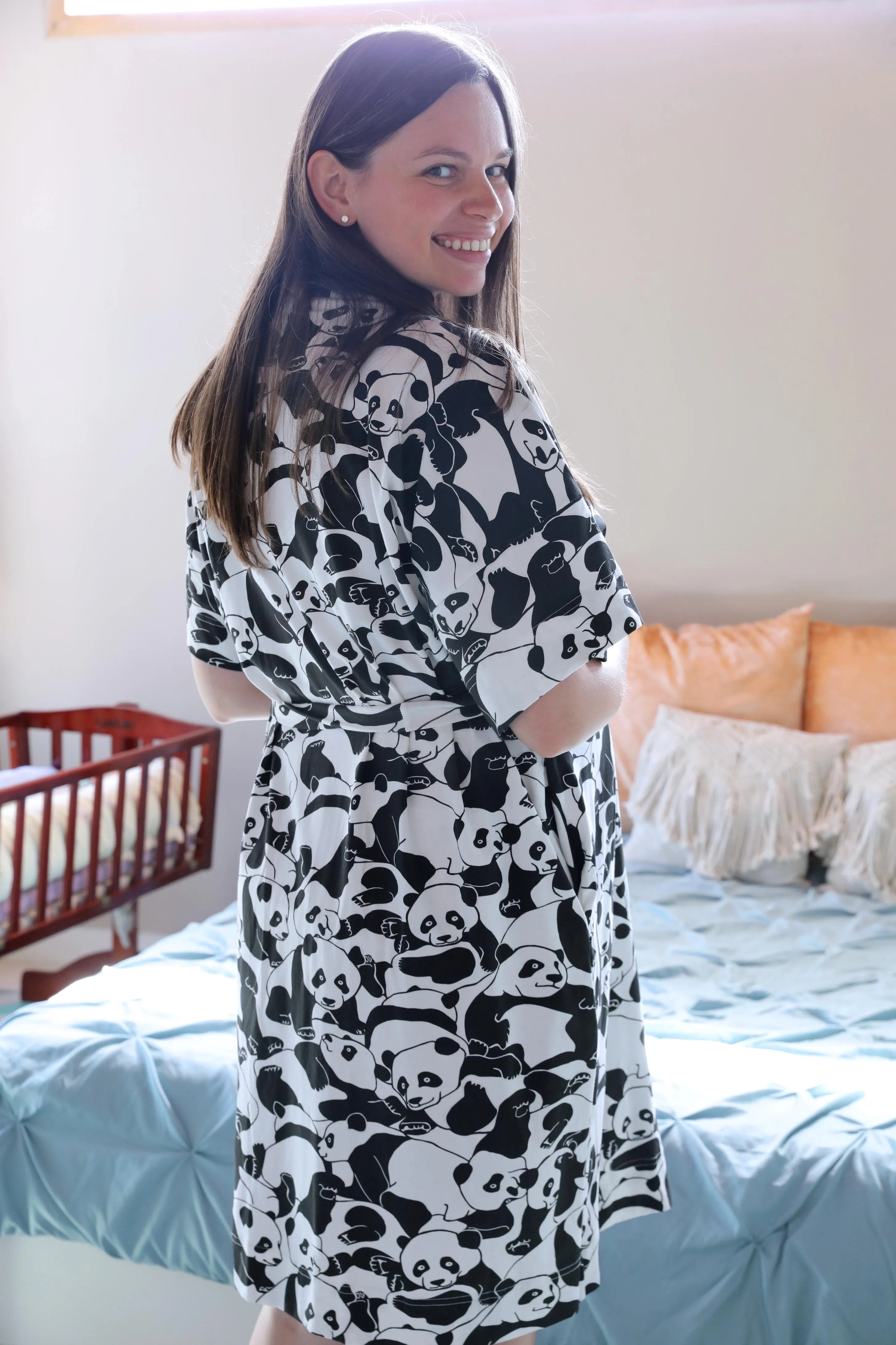 Panda Robe swaddle personalized hat with matching dad shirt