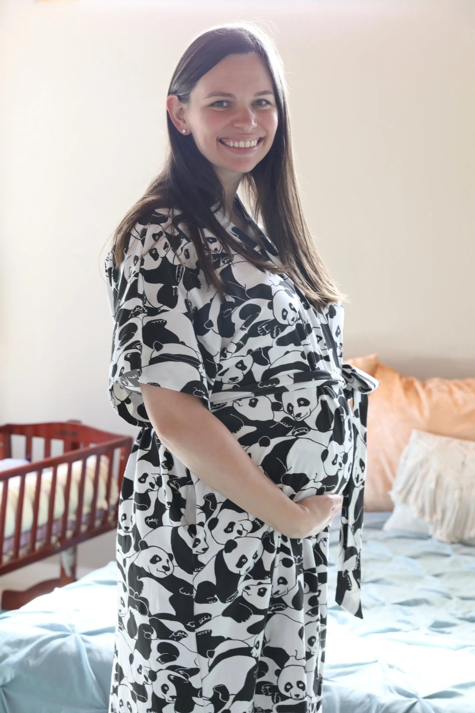 Panda Robe swaddle personalized hat with matching dad shirt
