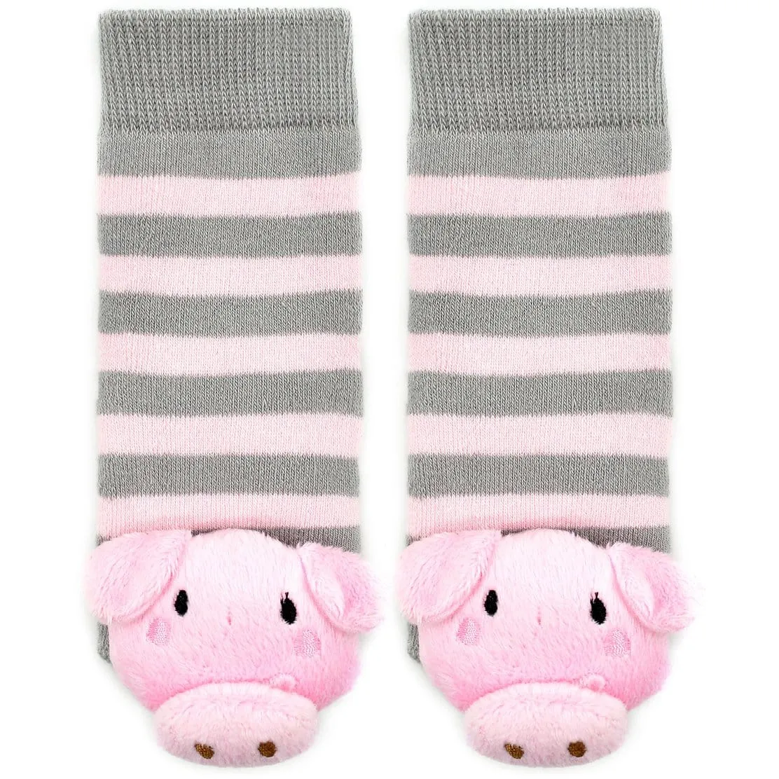 Unisex baby cotton rattle socks - grey/blue elephant, pink piggy  or black/white panda